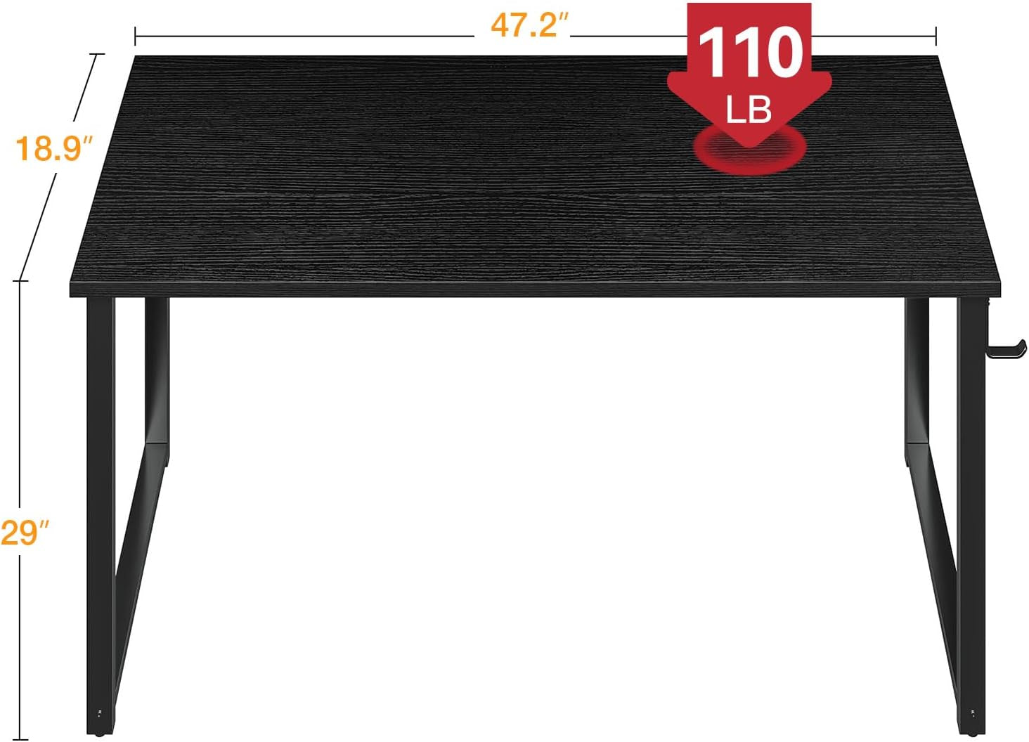 48 Inch Small Computer Desk for Home Office, Study Writing Table for Small Spaces, Simple Modern Desk with Headphone Hooks, Black