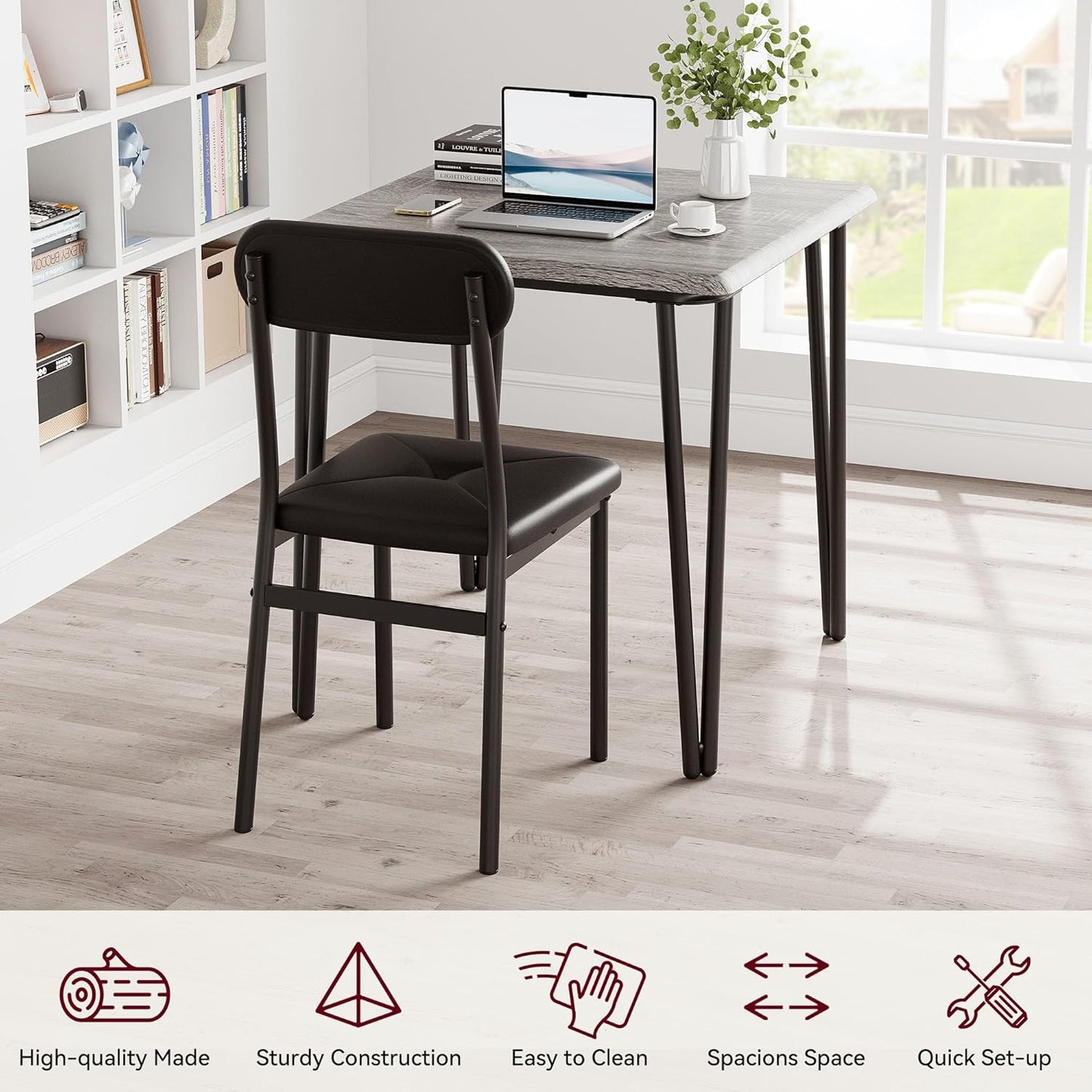 Dining Table Set for 2, Kitchen Table with Upholstered Chairs for Kitchen Room and Small Spaces (Grey, Table with 2 Chairs)