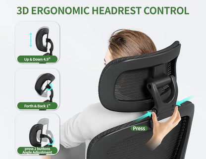 White Ergonomic Office Chair: Mesh Desk Chair Comfy with Adjustable Lumbar Support 400Lbs High Back Computer Gaming Chair - Big and Tall Office Chairs with Extra Wide Seat-Adults Home Office