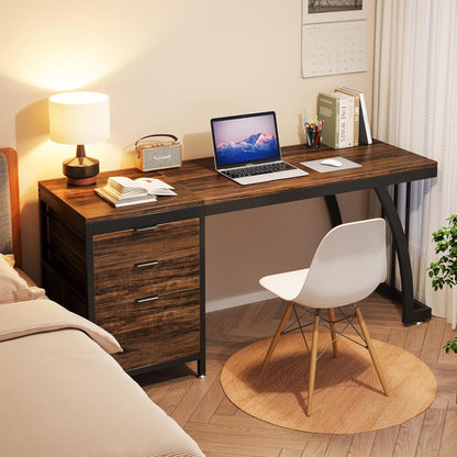 Computer Desk with 3 Drawers, 59-Inch PC Desk with Reversible Drawers, Industrial Study Writing Table Workstation with File Storage for Home Office, Rustic Brown