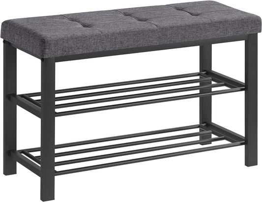 Shoe Bench, Storage Bench, Entryway Bench with Cushion, Shoe Shelf with Seat, Space-Saving, Modern Style, for Living Room, Bedroom, Hallway, Dark Gray and Ink Black ULBS57GYZ