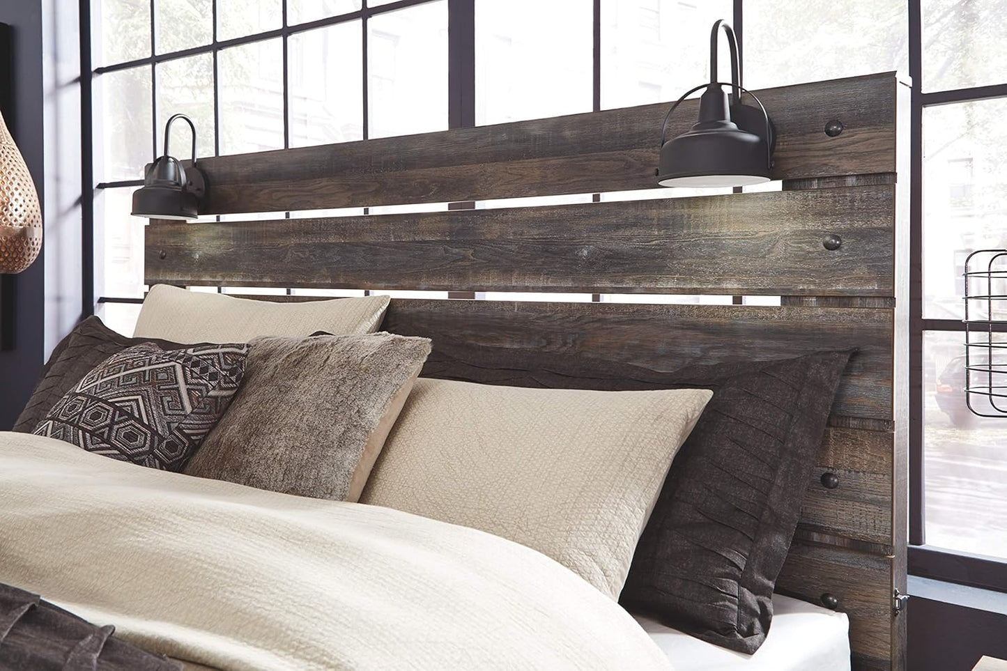 Drystan Rustic Panel Headboard ONLY with USB Charging Stations, King, Brown