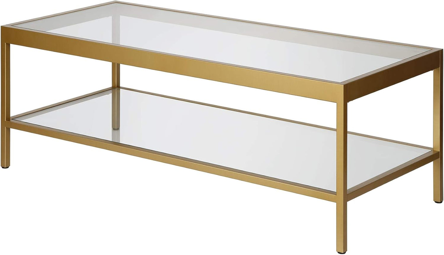45" Wide Rectangular Rectangular Coffee Table in Brass, Modern Rectangular Coffee Tables for Living Room, Studio Apartment Essentials