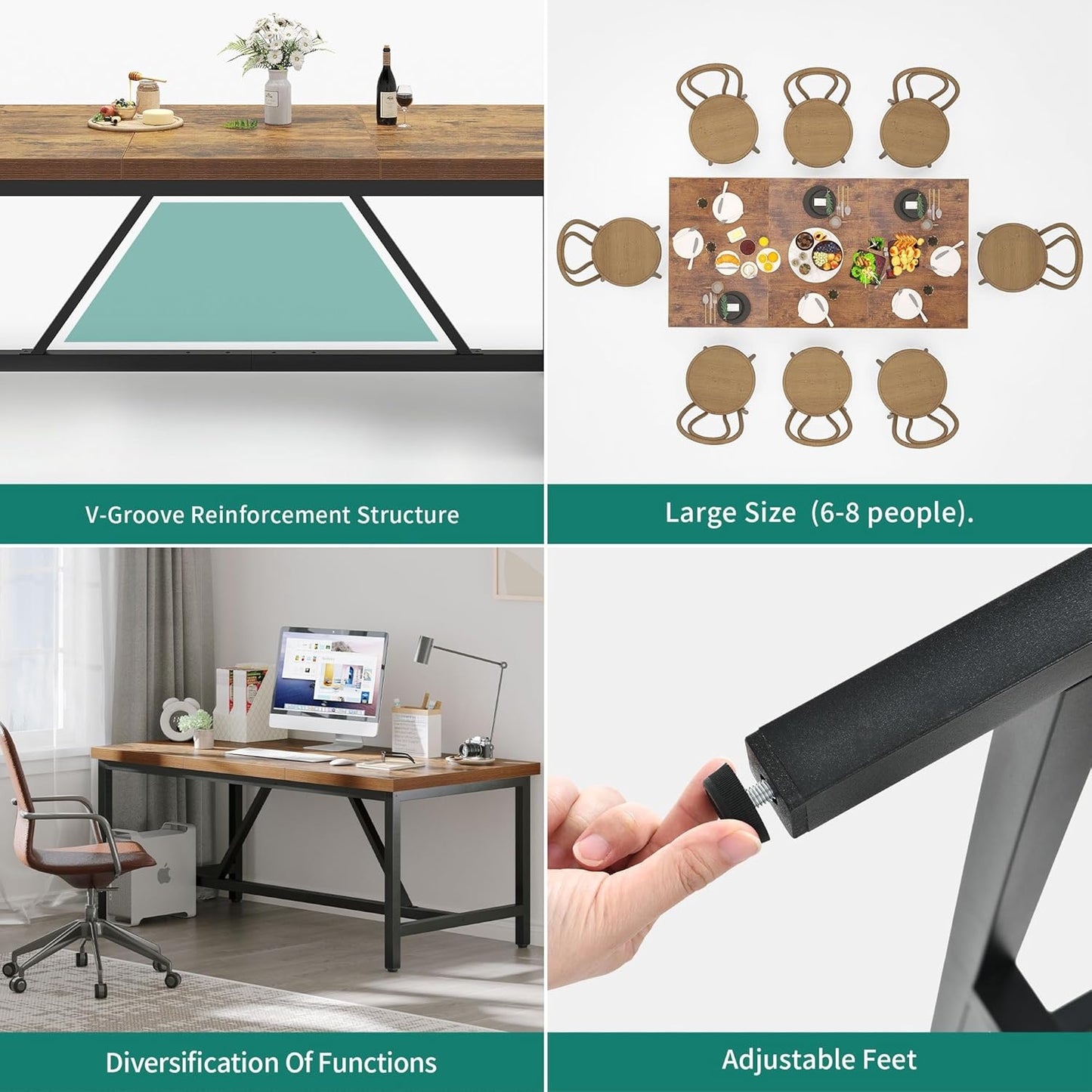 70.8" Large Kitchen Dining Room Table for 6-8 People, Rustic Brown Farmhouse Industrial Wood Style Rectangle Apartment Dinning Room Dinette Tables for Eating Dinner