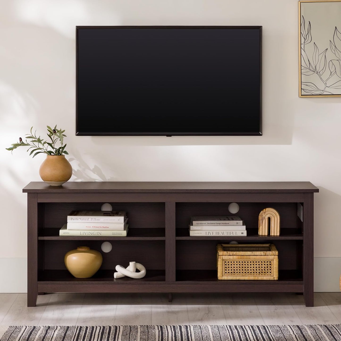 Wren Classic TV Console Entertainment Media Stand with Storage for Televisions up to 65 Inches, 58 Inch, Espresso