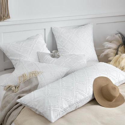 King Pillow Shams 2 Pack, King Size Pillowcases, Soft Microfiber Geometric Tufted Pillow Covers with Envelope Closure, White, 20X36 Inches (No Insert)
