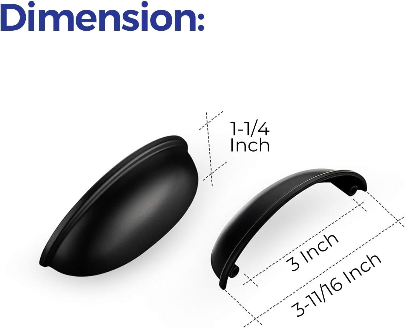 10 Pack 3" Drawer Pulls Flat Black Cabinet Cup Pulls Kitchen Hardware Cabinet Handles Drawer Handles Knobs 3 Inch Hole Center