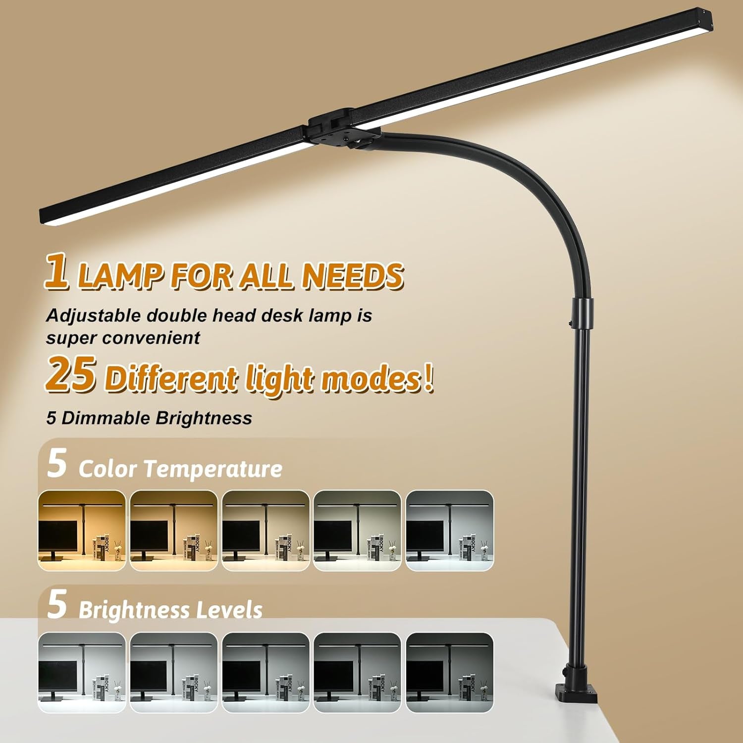 Double Head LED Desk Lamp with Remote Control for Home Office 24W Brightest Computer Desk Light for Workbench Drafting Architect Study Reading with Anti-Glare Cover