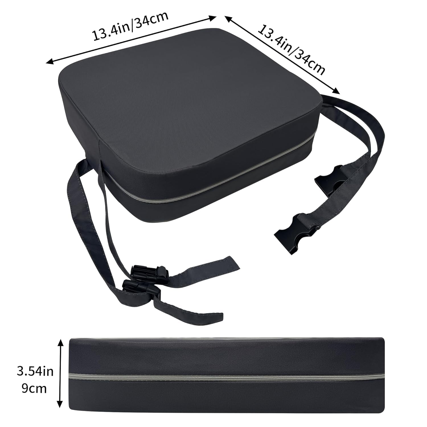 Toddler Booster Seat for Kitchen Chair, 3.5" Oxford Foam Cushion, Non-Slip Base, Adjustable Straps, Portable Dining Booster for Self-Feeding Toddlers at Home or on the Go (Dark Grey)