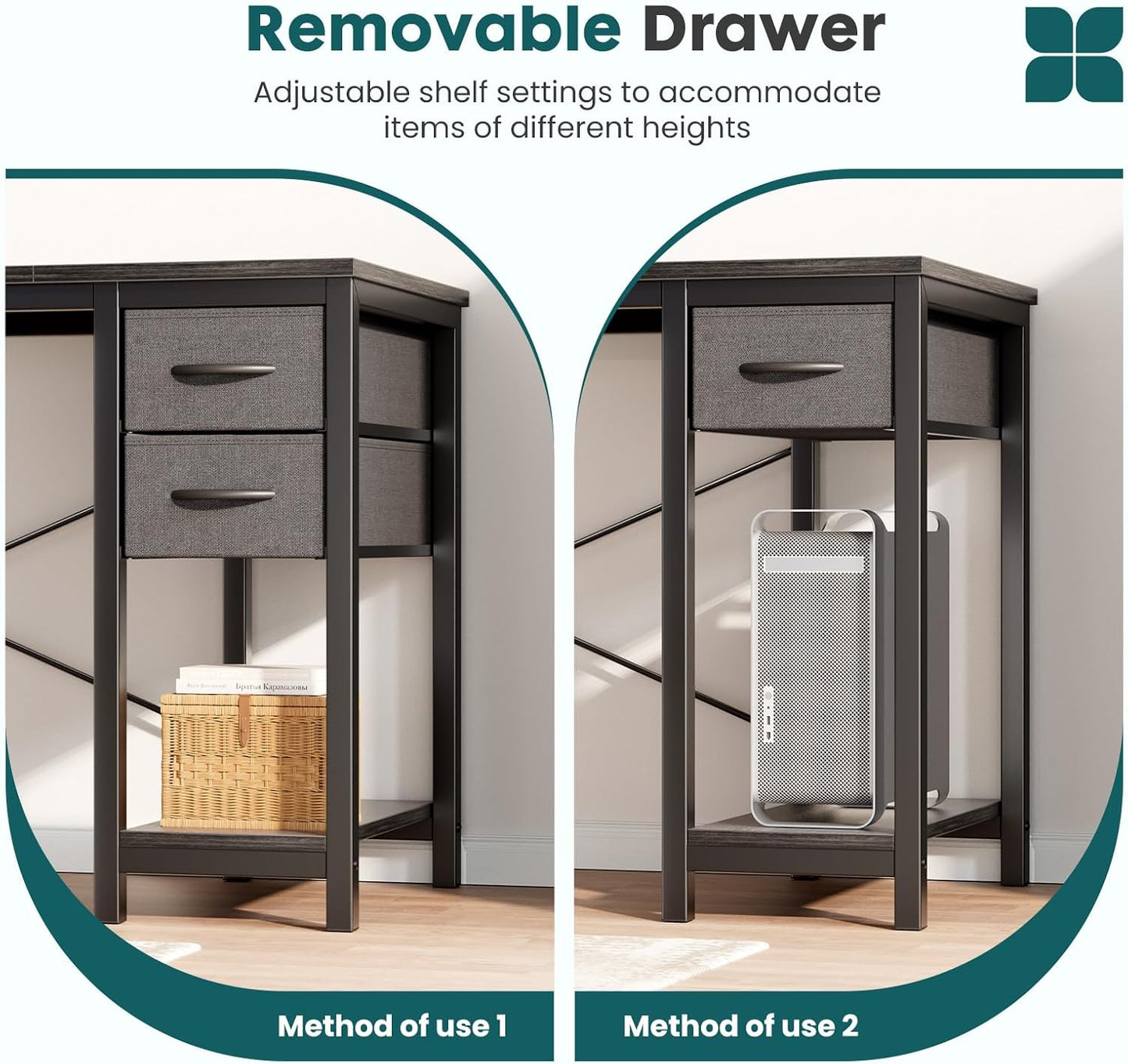 Small Computer Desk with 2 Drawers 40 Inch Home Office Desk Modern Simple Study Writing Table with Storage Shelf for Bedroom, Black