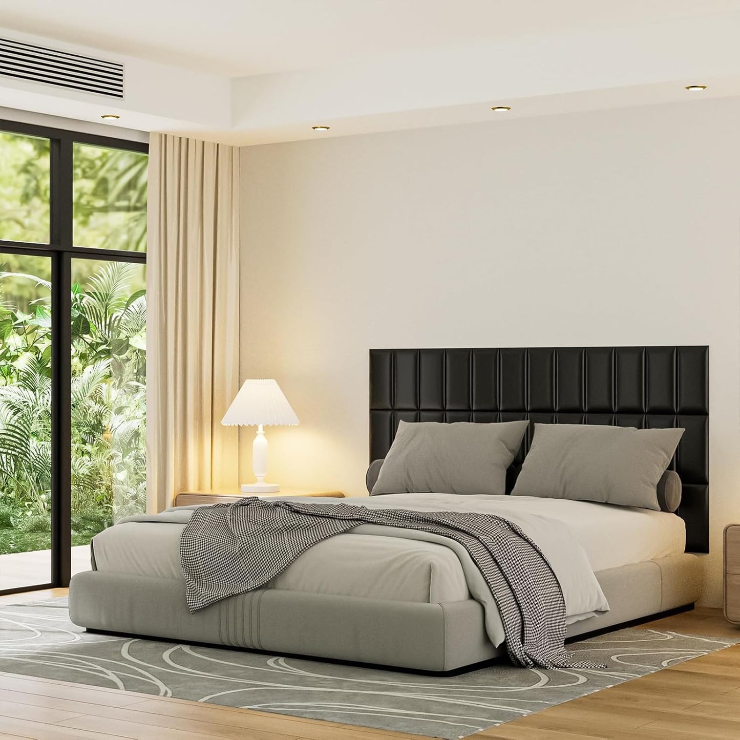 Upholstered Headboard Panels, 4 Panels Sized 7.8" X 15.7" Peel and Stick Padded Wall Panels for Kids, 3D Anti-Collision Wall Mounted Bed Headboard for Full, Black