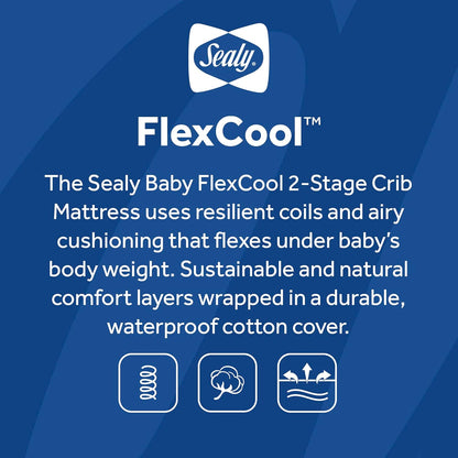 Flex Cool 2 Stage Breathable Crib Mattress with Toddler Bed Fit, Waterproof & Airy Cotton Cover, 204 Premium Coils, GREENGUARD Gold Certified, Safety & Quality Tested, Made in USA, 52X28"