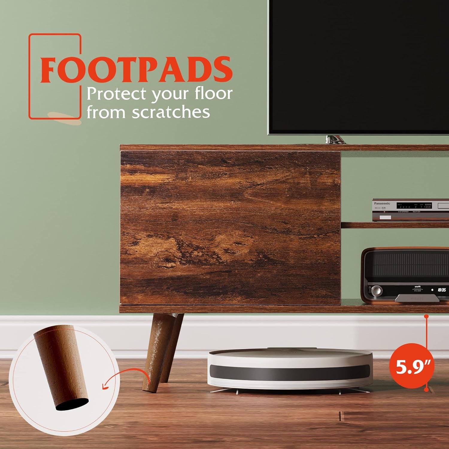 TV Stand for 55 60 Inch TV, Mid Century Modern TV Console, Entertainment Center with Storage for Living Room, Retro Brown