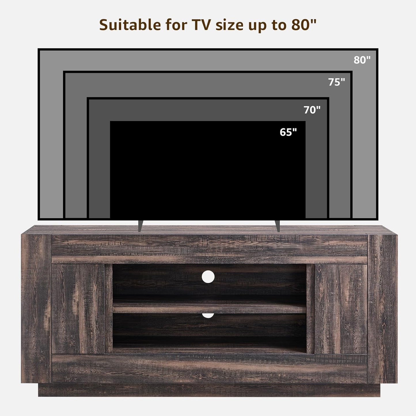 Modern 70" TV Stand, Entertainment Center for Tvs up to 80", Media Console with Large Open Storage & Side Cabinets, Thick Wood Design for Living Room, Dark Rustic Oak