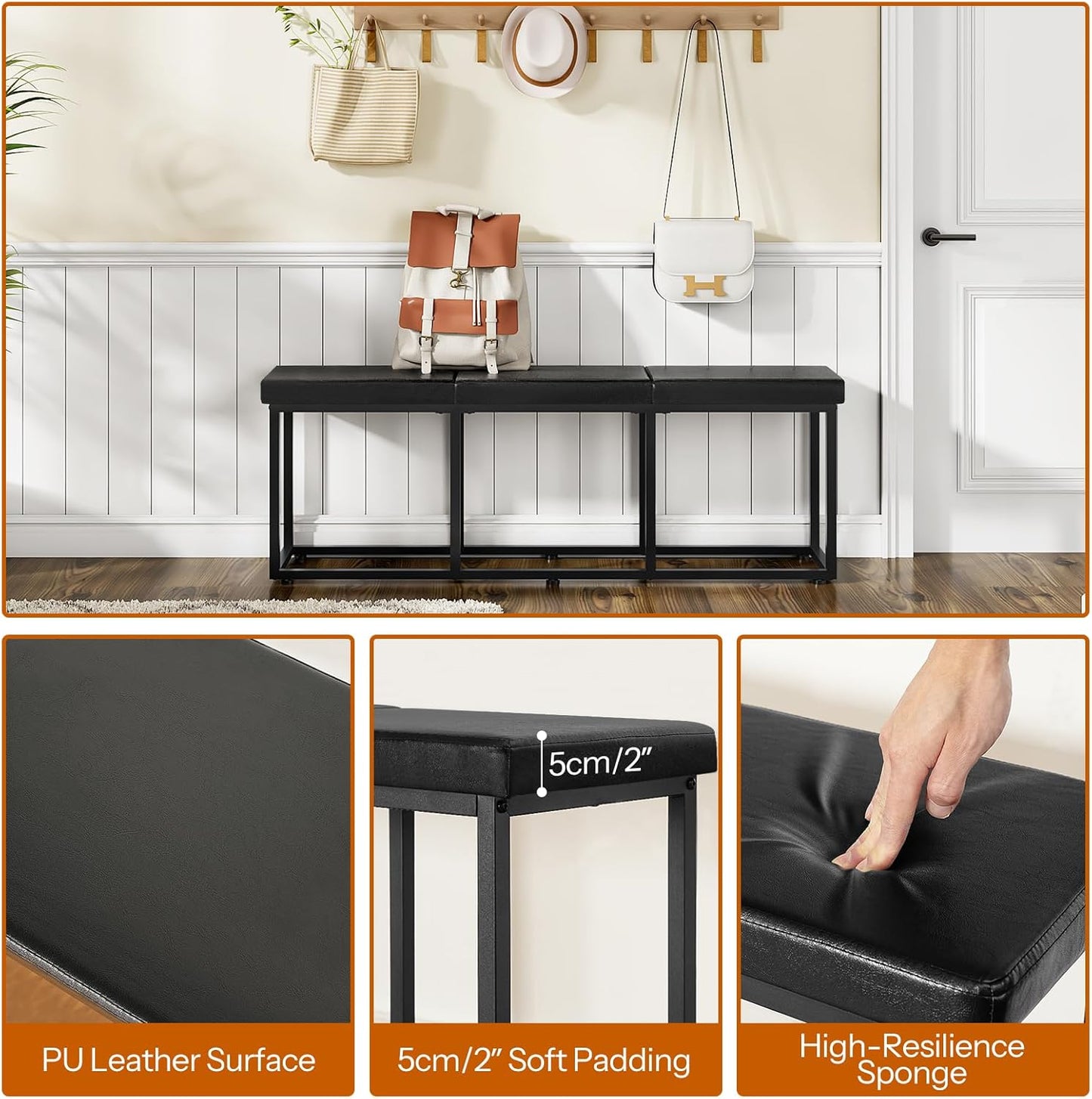 Dining Bench, Dining Room Bench with PU Leather Upholstered Seat, for Kitchen, Living Room, Hallway, Kitchen, Entryway, Bedroom, Black BB46CD01