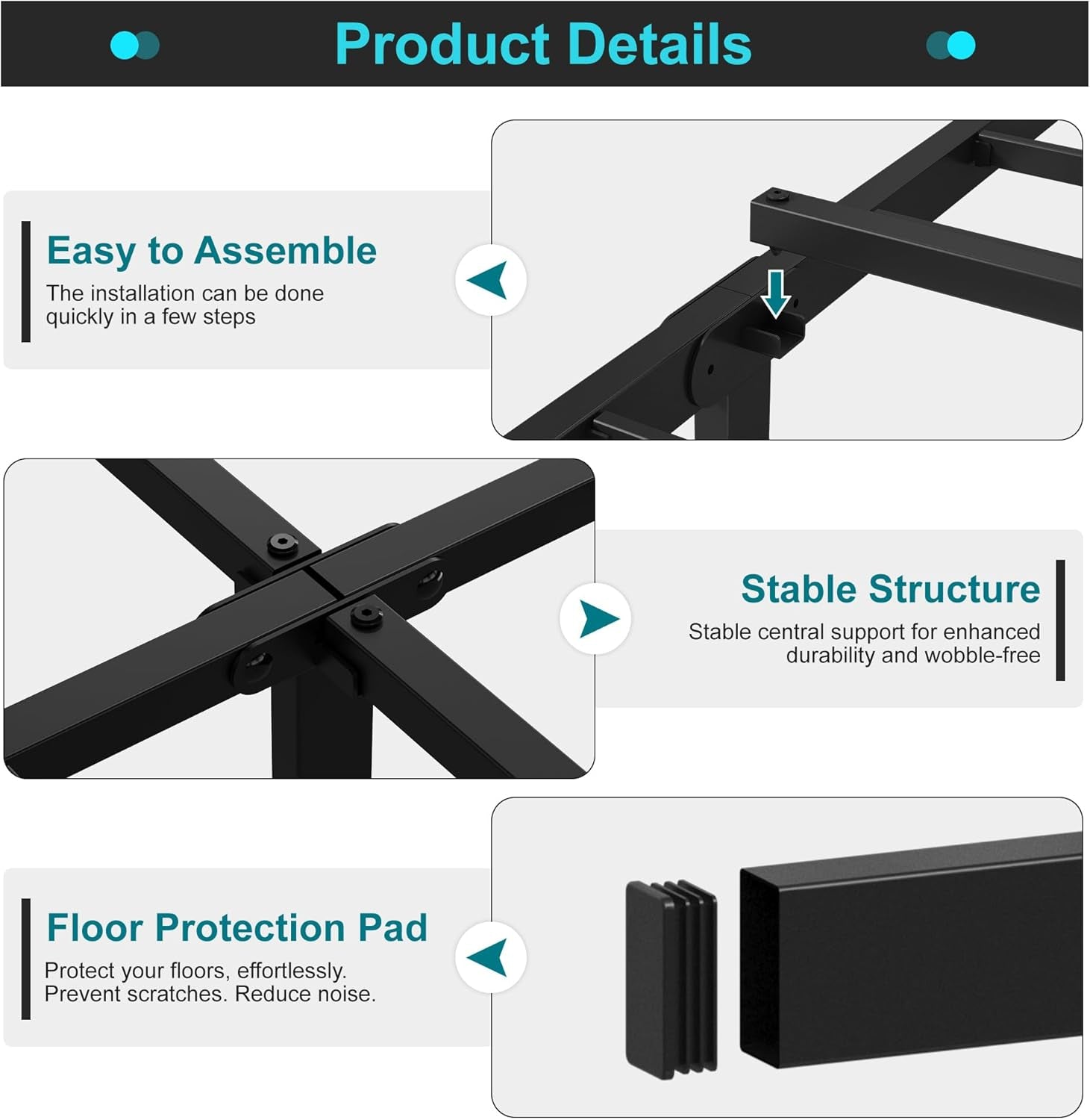 14 Inch Metal Bed Frame Queen Size No Box Spring Needed, Heavy Duty Platform Support up to 3000 Lbs, Easy Assembly, Noise Free, Black