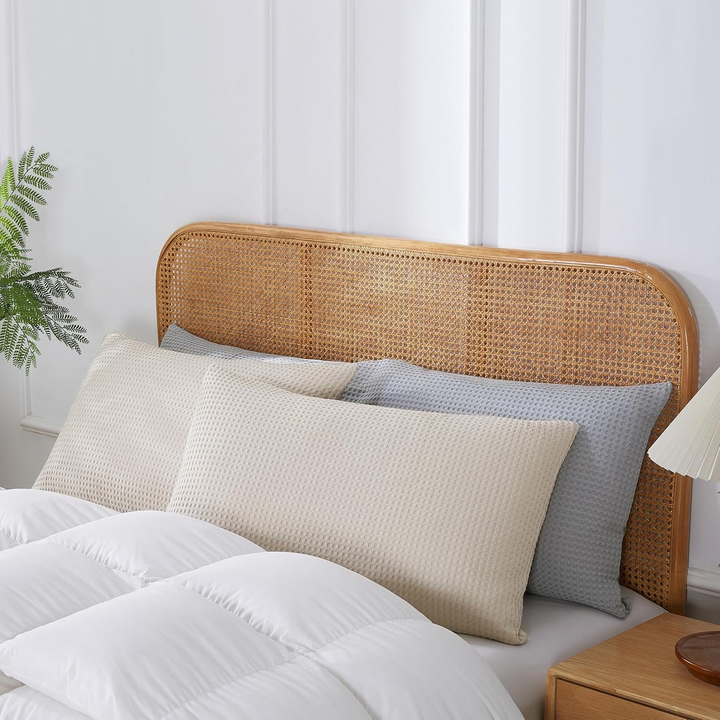 100% Cotton Waffle Weave Pillow Shams King Size Set of 2 ,600 TC Egyptian Cotton Pillowcases with Envelope Closure,Fade-Resistant, Luxury Soft & Breathable Pillow Case Covers for Bed ,Khaki 20" X 36"