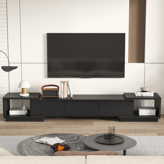 Deformable TV Console with 3 Drawers, Modern Extendable TV Stand in Stretch of 65"-106" Wide, Wood Media Gaming Entertainment Center, Black