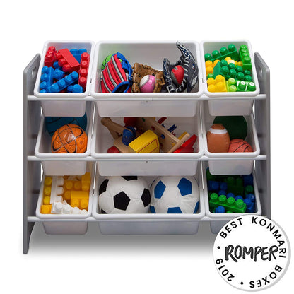 Mysize 9 Bin Plastic Toy Organizer - Greenguard Gold Certified, Grey