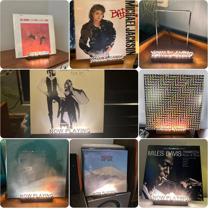Now Playing Vinyl Record Stand, Light up Vinyl Record Display Stand, Holder for Album Display Storage, Warm White Light with Fingerprint-Proof Acrylic Letters (Silver Letters)