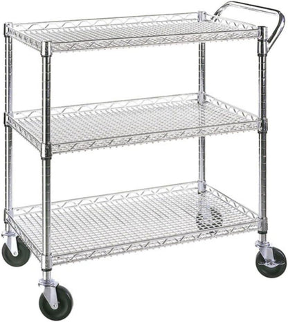 Heavy Duty 3 Tier Rolling Utility Kitchen Cart on Wheels,Large 45"L X 17 1/2"D X 45"H Metal Serving Cart Commercial Grade with Wire Shelving and Handle Bar for Office School Church Kitchen Hardware