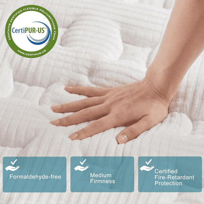 14 Inch King Size Mattress Hybrid Mattress Gel Memory Foam Individual Pocket Springs King Mattress Pressure Relief Motion Isolation Medium Firm Certipur US Certified Fiberglass Free