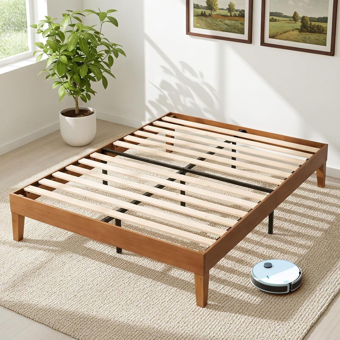 Solid Wood Bed Frame, Full Size Bed Base with Wood Slat Support, Sturdy, Stylish & Noise-Free Design, No Box Spring Needed, Easy Assembly, Dark Brown