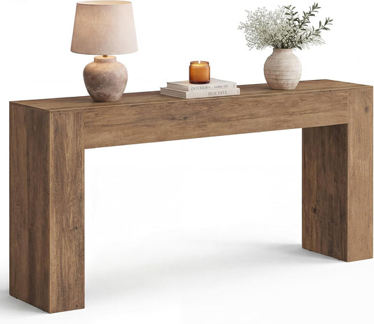 Entryway Table, Long Console Table, Thick Tabletop, Farmhouse Style, for Hallway, behind the Couch, Living Room, Foyer, Easy Assembly, 11.8 X 63 X 31.5 Inches, Honey Brown ULNT147KB01S