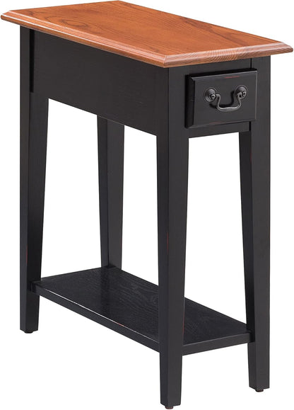 Haven Ridge Narrow Solid Wood Side Table with Drawer and Shelf, Medium Oak Brown and Slate Black, Perfect for Living Rooms, Bedrooms, and Small Spaces – , 9017-SL