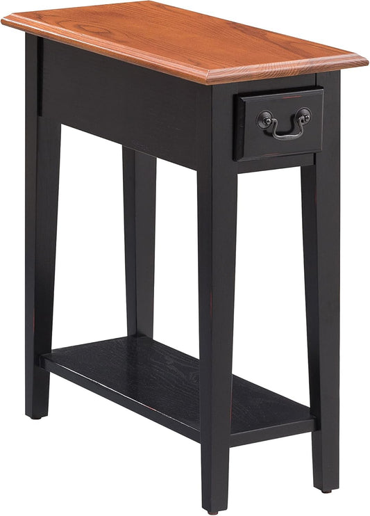 Haven Ridge Narrow Solid Wood Side Table with Drawer and Shelf, Medium Oak Brown and Slate Black, Perfect for Living Rooms, Bedrooms, and Small Spaces – , 9017-SL