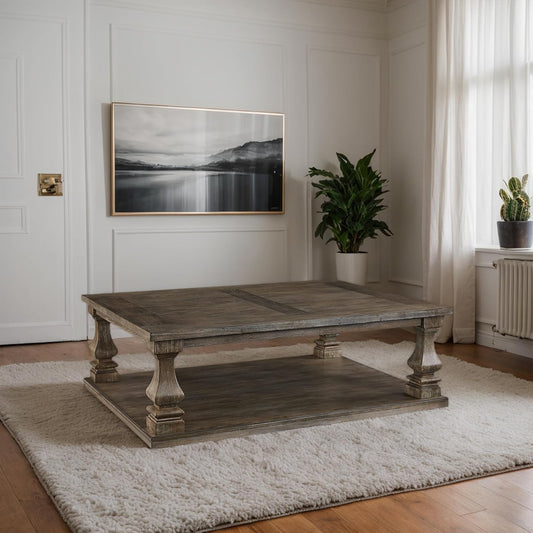 Johnelle Farmhouse Coffee Table with Weathered Gray Finish, Gray
