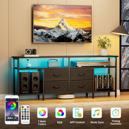 TV Stand for 55/60/65/70 Inch TV, Modern Entertainment Center with LED Lights and Power Outlets, TV Stand with Drawers and Shelves, Media Console with Storage for Living Room Bedroom, Black