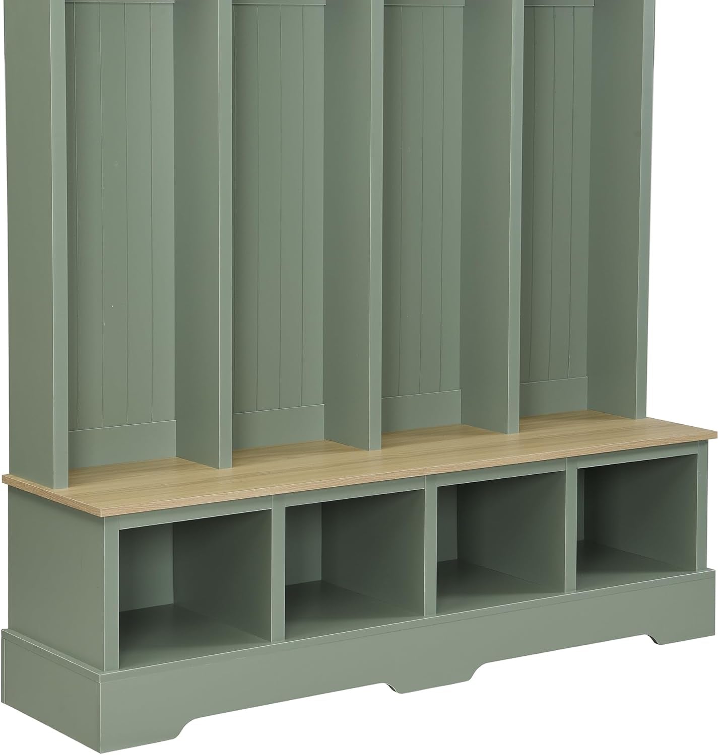 Farmhouse Hall Tree with 8 Hooks,Entryway Cabinet W/Bench,Multi-Functional Coat Rack W/4 Storage Unit and 4 Shoe Cabinet,Entryway Cabinets for Hallway,Living Room,Mudroom,Green