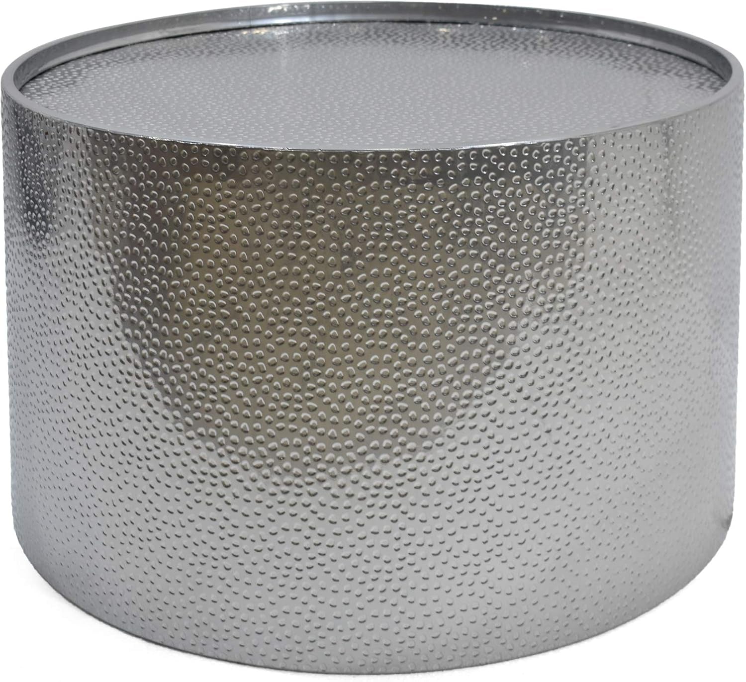 Rache Modern round Coffee Table with Hammered Iron, Silver, 26. 00” L X 26. 00” W X 17. 25” H