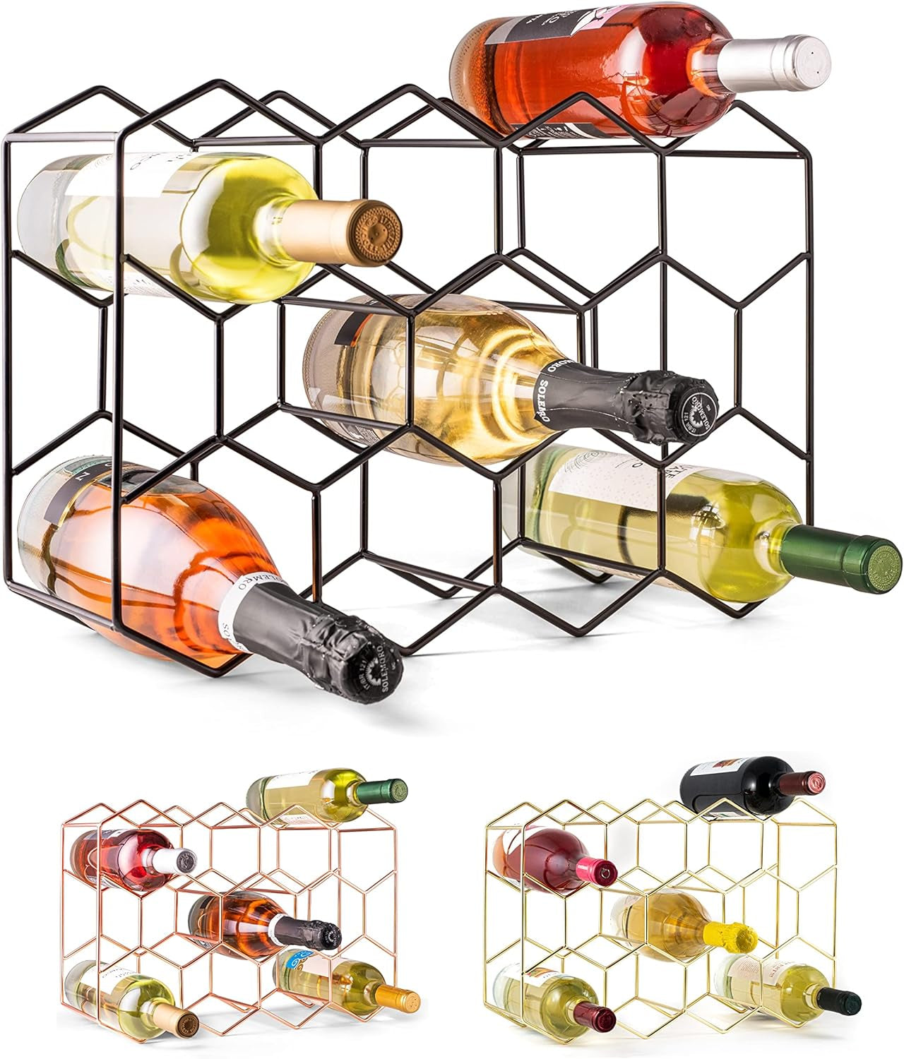 Countertop Wine Rack - 14 Bottle Freestanding Modern Black Metal Small - 3 Tier Tabletop Wine Holder Stand for Cabinet, Pantry - Wine Racks Countertop - No Assembly Required