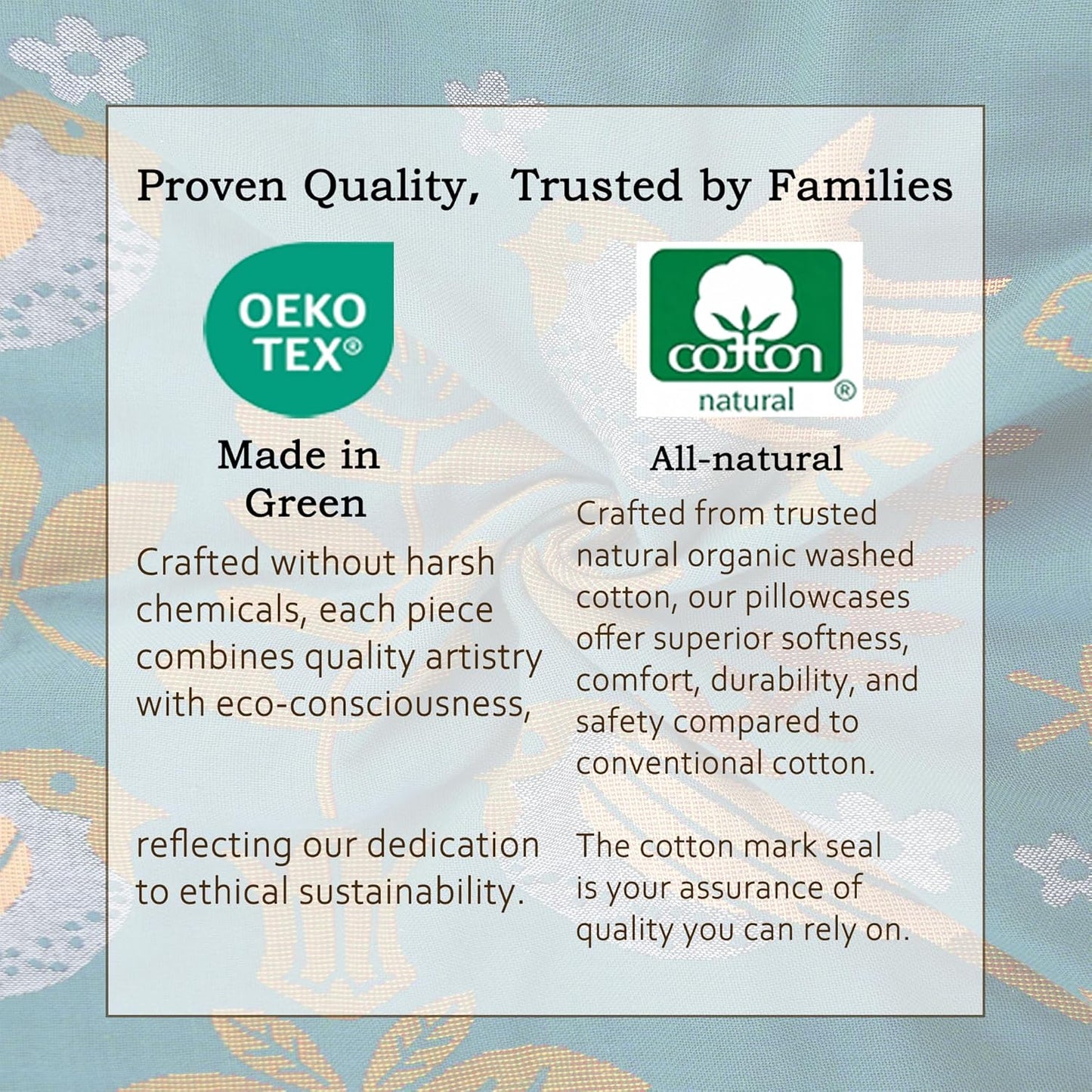 100% Organic Washed Cotton King Boho Pillowcases for Skin-Friendly Set of 2-1000 Thread Thick Count, Bird Pattern Pillow Shams Cover, Soft Breathable Pillow Cases,20X36 Inches-Teal