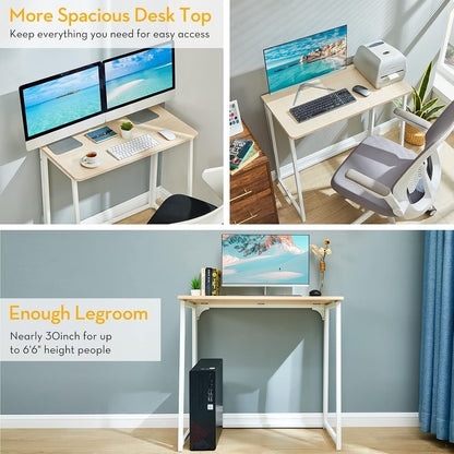 Folding Desk, Small Foldable Desk 31.5" for Small Spaces, Space Saving Computer Table Writing Workstation for Home Office, Easy Assembly, Oak