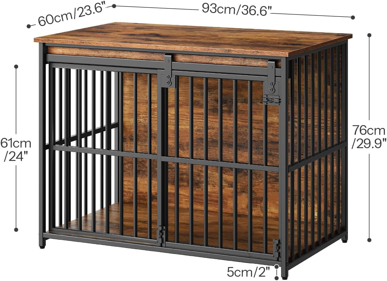 Dog Crate Furniture, 36.6" Heavy Duty Dog Kennel with Sliding Barn Door, Wooden Dog Cage Indoor, Decorative Side End Table for Small/Medium Dogs, Rustic Brown and Black FG162GW03G1