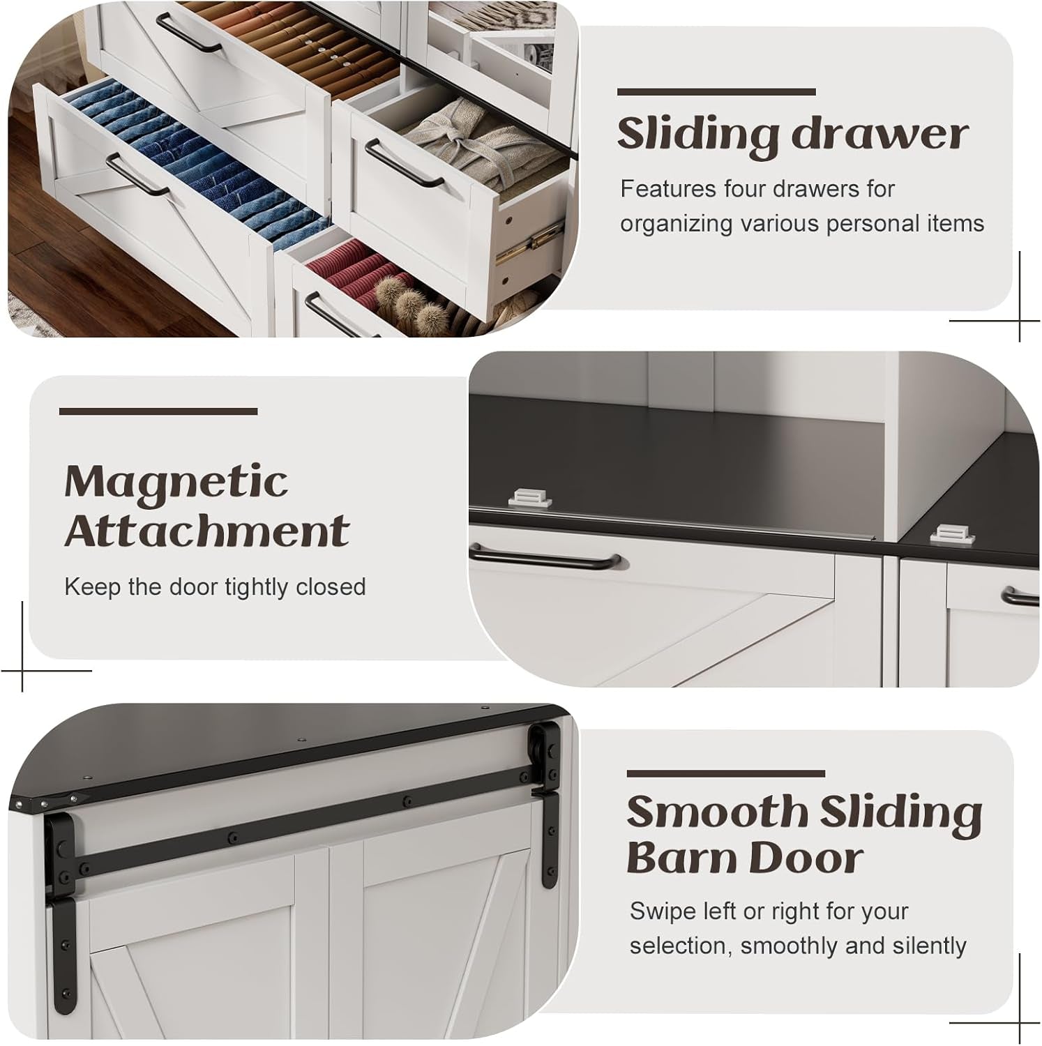 Armoire Wardrobe Closet with W/Folding Sliding Barn Door, Bedroom Armoires with Mirror and Sensor Lights, Hanging Rod, Wardrobe Closet for Bedroom (19.69" D X 47.24" W X 72.83" H)