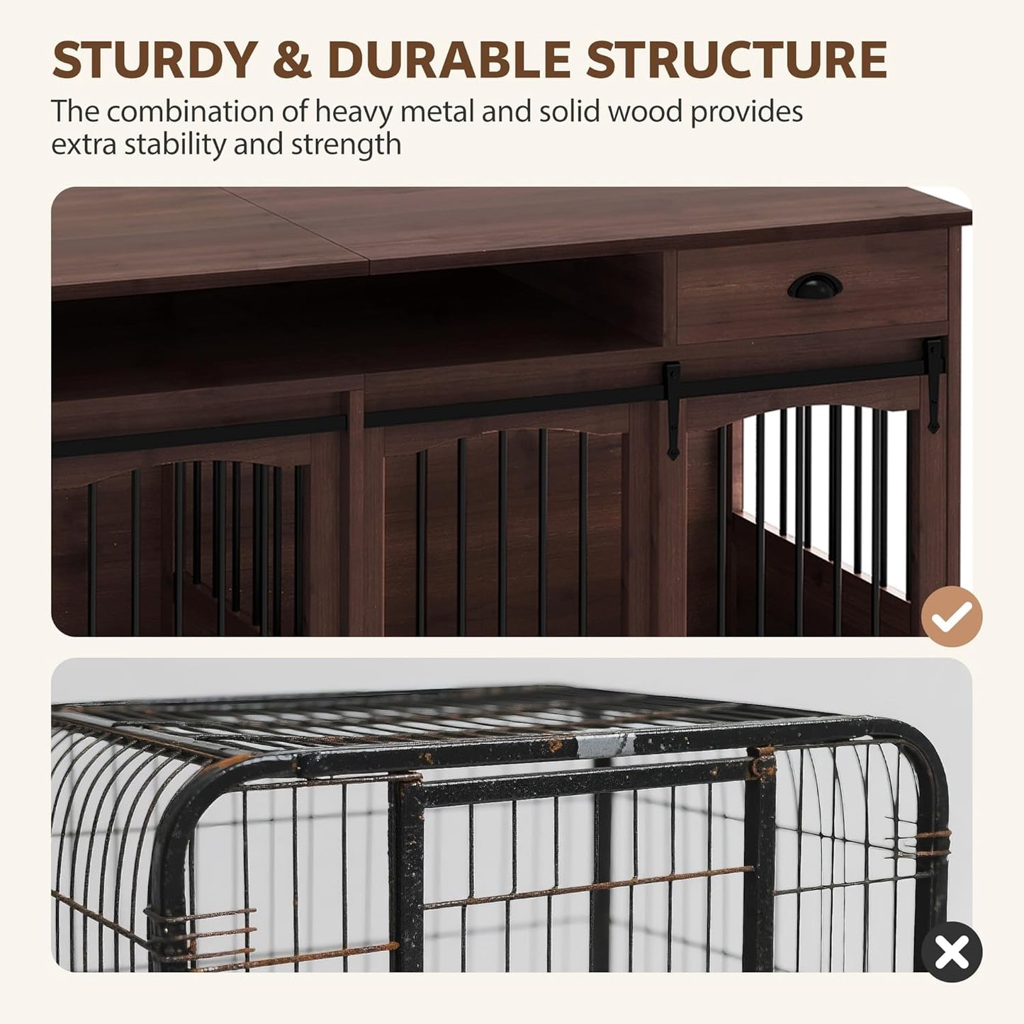 70.86" Double Dog Crate Furniture with Storage for 2 Medium Large Dogs Farmhouse Wooden Dog Kennel Furniture with 2 Sliding Doors Divider & Power Outlets Decorative Dog Cage TV Stand Brown