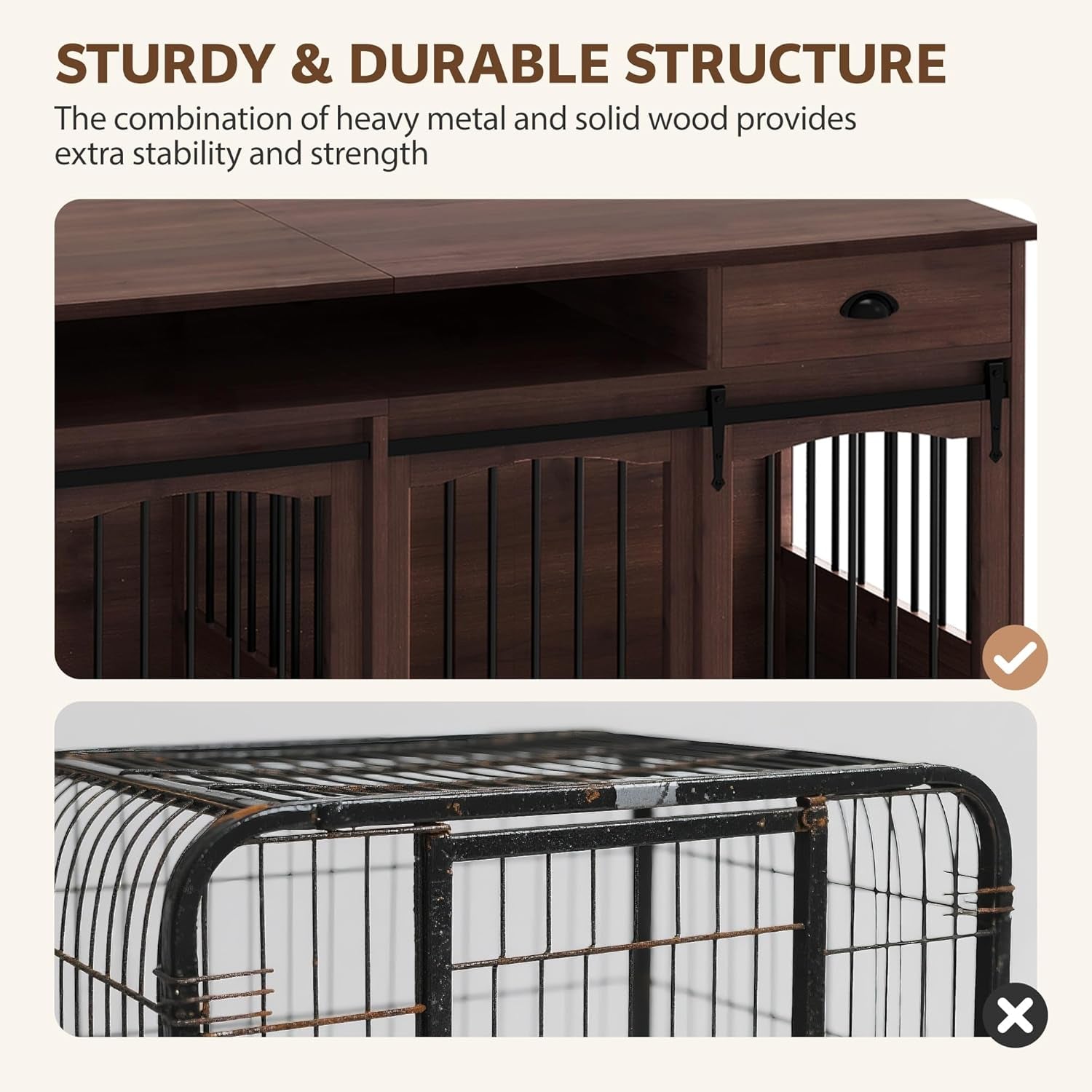 70.86" Double Dog Crate Furniture with Storage for 2 Medium Large Dogs Farmhouse Wooden Dog Kennel Furniture with 2 Sliding Doors Divider & Power Outlets Decorative Dog Cage TV Stand Brown