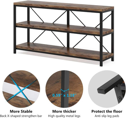 Tribesigns 55 Inches Long Sofa Table with Storage Shelves, 3 Tiers Industrial Rustic Console Table with Open Shelves, Three Decorative Shelf, Open TV Shelf for Living Room, Hallway, Book