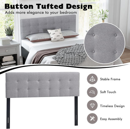 Linen Upholstered Headboard, Adjustable Width Button Tufted Headboard Only with Solid Wood Legs, Attach Frame, Rectangular Headboard for Queen Full Size Bed, Gray