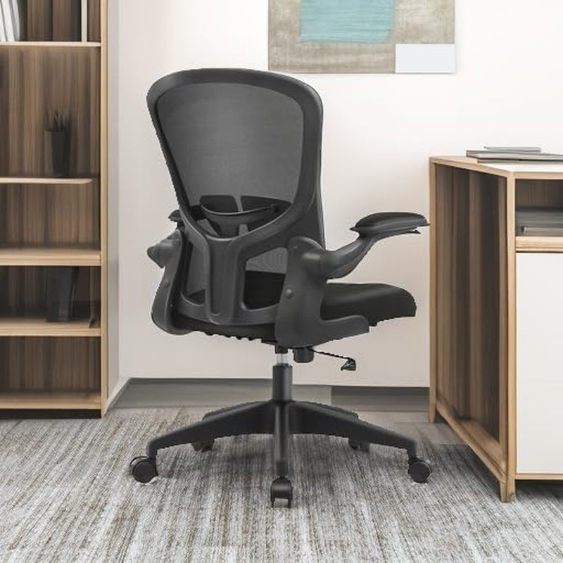 Office Desk Chairs, Ergonomic PC Desk Chair with Wheels, Adjustable Lumbar Support and Height, Swivel Computer Chair with Flip-Up Armrests, Ergo Mesh Backrest for Working (Black)