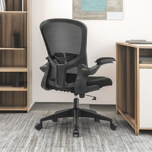 Office Desk Chairs, Ergonomic PC Desk Chair with Wheels, Adjustable Lumbar Support and Height, Swivel Computer Chair with Flip-Up Armrests, Ergo Mesh Backrest for Working (Black)