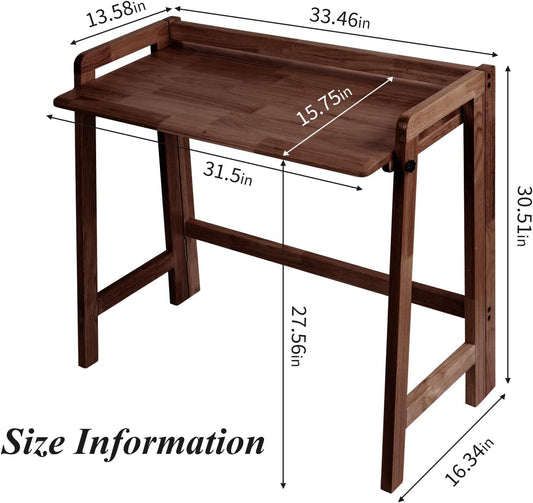 Computer Desk, Foldable Desk, Home Office Desks, Solid Wood Writing Desk, Mid Century Modern Desks, Oak Study Table, Folding Desks for Small Spaces, 31.5 W X 27.6 H X 13.6 D Inches, Walnut