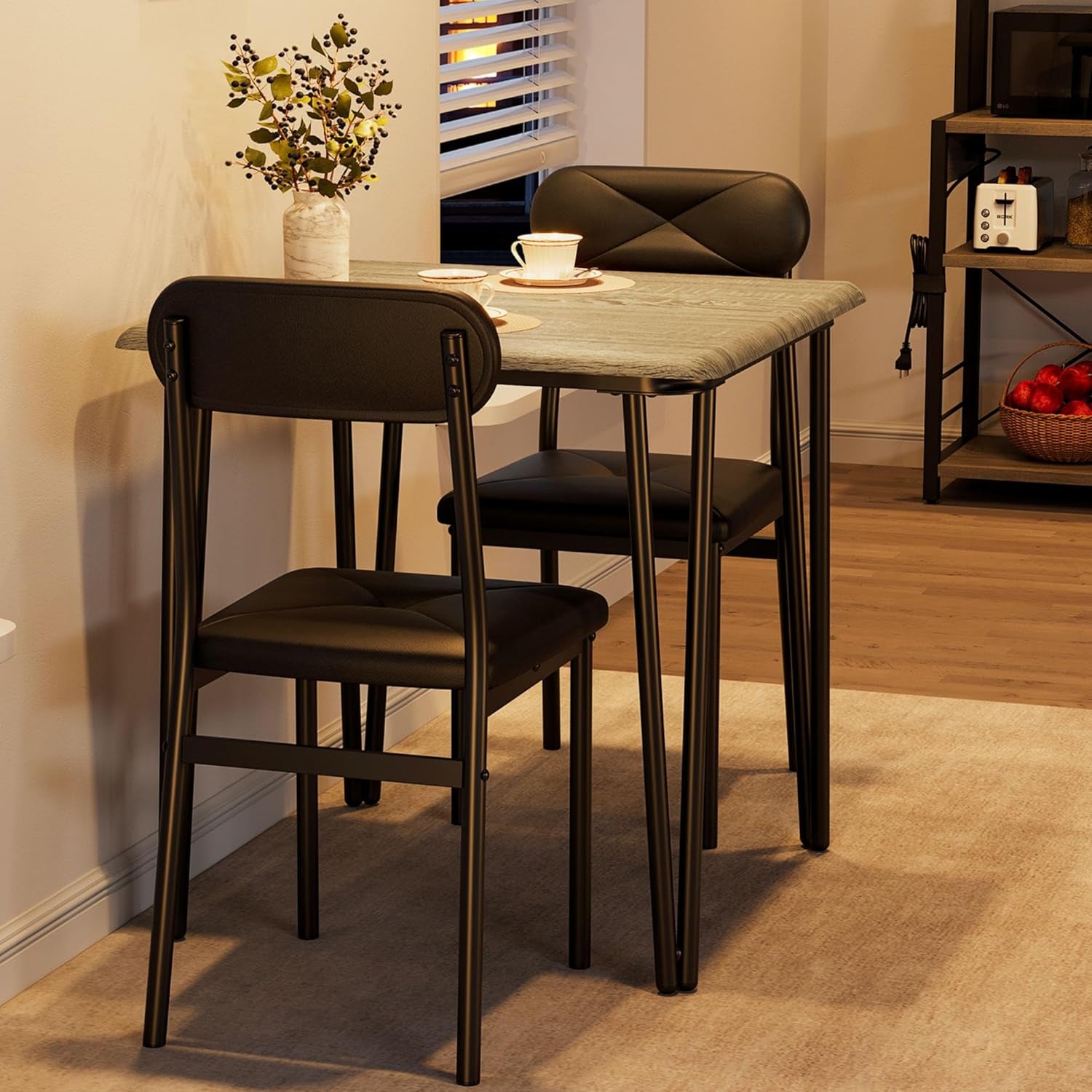 Dining Table Set for 2, Kitchen Table with Upholstered Chairs for Kitchen Room and Small Spaces (Grey, Table with 2 Chairs)