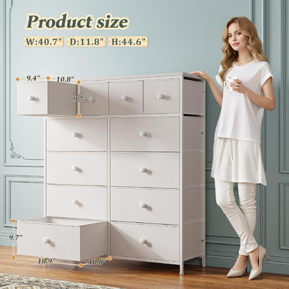Dressers for Bedroom with 12 Drawers, Fabric Dressers & Chests of Drawers, Sturdy Metal Frame, Wood Top, Entryway, Bedroom Furniture (White)