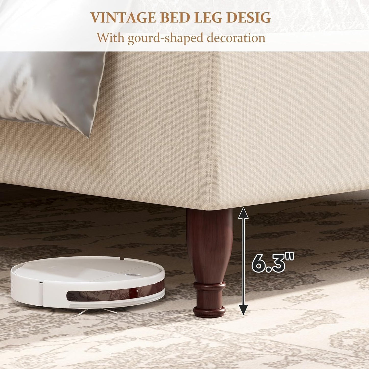 Queen Size Bed Frame Upholstered Platform Bed with 51" Tall Headboard Wingback, Soft Fabric, Retro Simple Style Platform Bed No Box Spring Needed, Easy Assembly, Beige