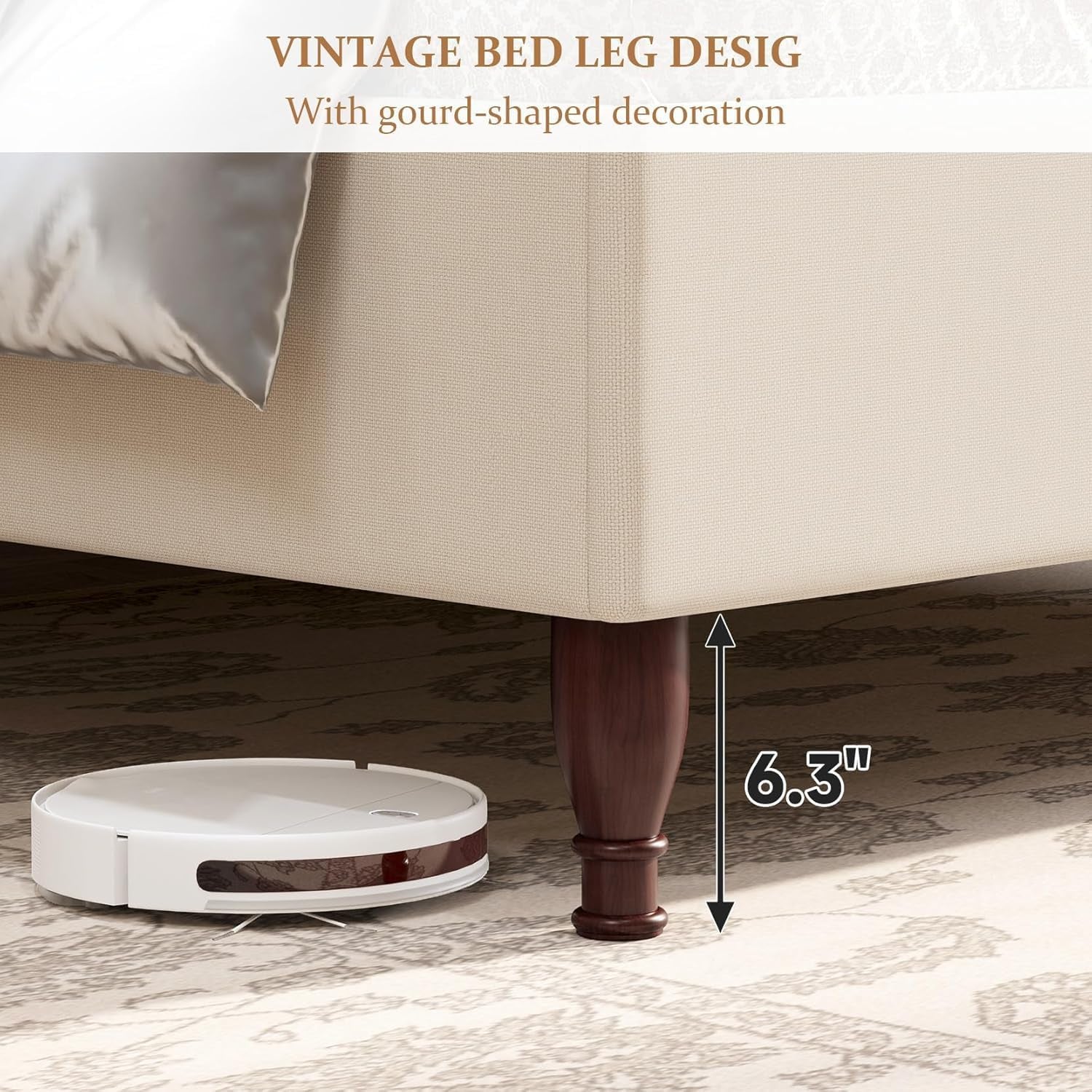 Queen Size Bed Frame Upholstered Platform Bed with 51" Tall Headboard Wingback, Soft Fabric, Retro Simple Style Platform Bed No Box Spring Needed, Easy Assembly, Beige